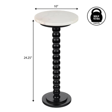 Monroe 24.25" Rustic Farmhouse Spindle Wood Drink Table and Decorative End Table with White Marble Round Top